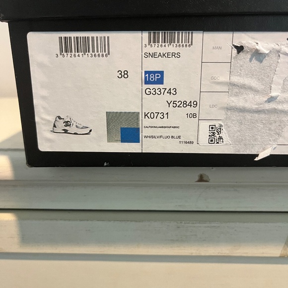 CHANEL White and Blue Sneakers with Cushioned Soles - Picture 11 of 12